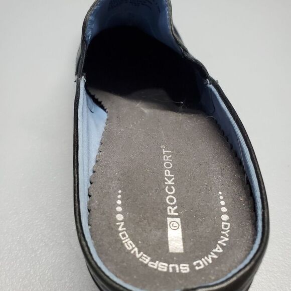 Rockport Wedge Mules Clogs Womens Size 7.5 Black Leather Square‎ Toe Slip On - Picture 8 of 15